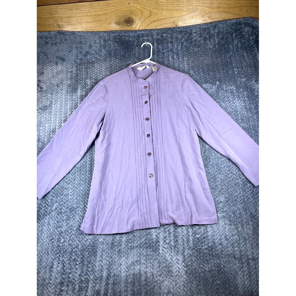 Orvis Women Lavender Silk Pintuck Mandarin Collar Blouse Medium Regular 6510